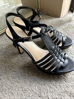 Franco Sarto Black Strappy Open-Toe Slingback Heels